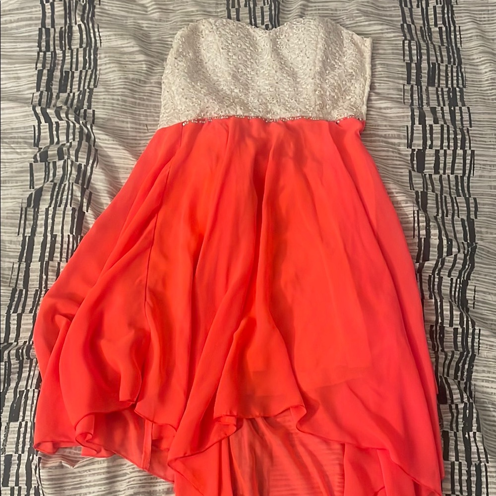 Crystal Doll Orange Strapless Pleated Sundress